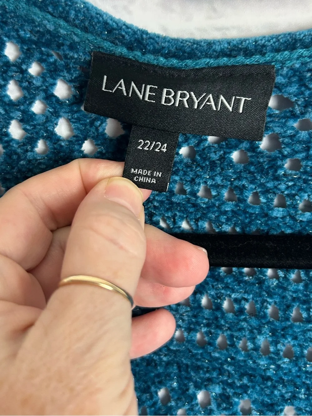 Lane Bryant Open Knit Chenille Cardigan Teal Blue Sparkle 22/24 Plus Size